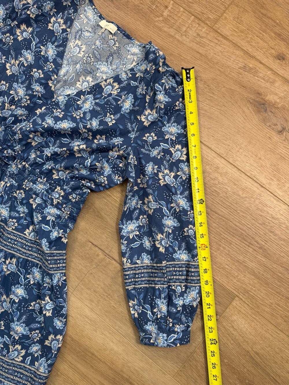 LOFT Petites Blue Floral Tiered Dress V Neck Long Sleeve Size XLP Boho - Picture 8 of 13